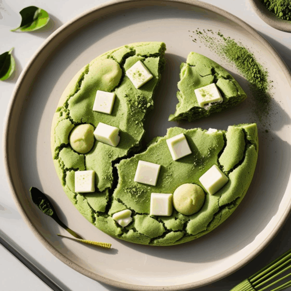 Vibrant green cookie with melted white chocolate chunks